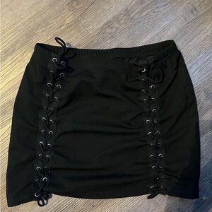 shein black lace up skirt with ties